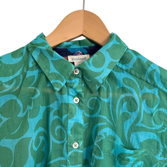 NWT Sundance Nature’s Joy Cotton Button Down Shirt Sz Small Teal Green - Picture 2 of 5